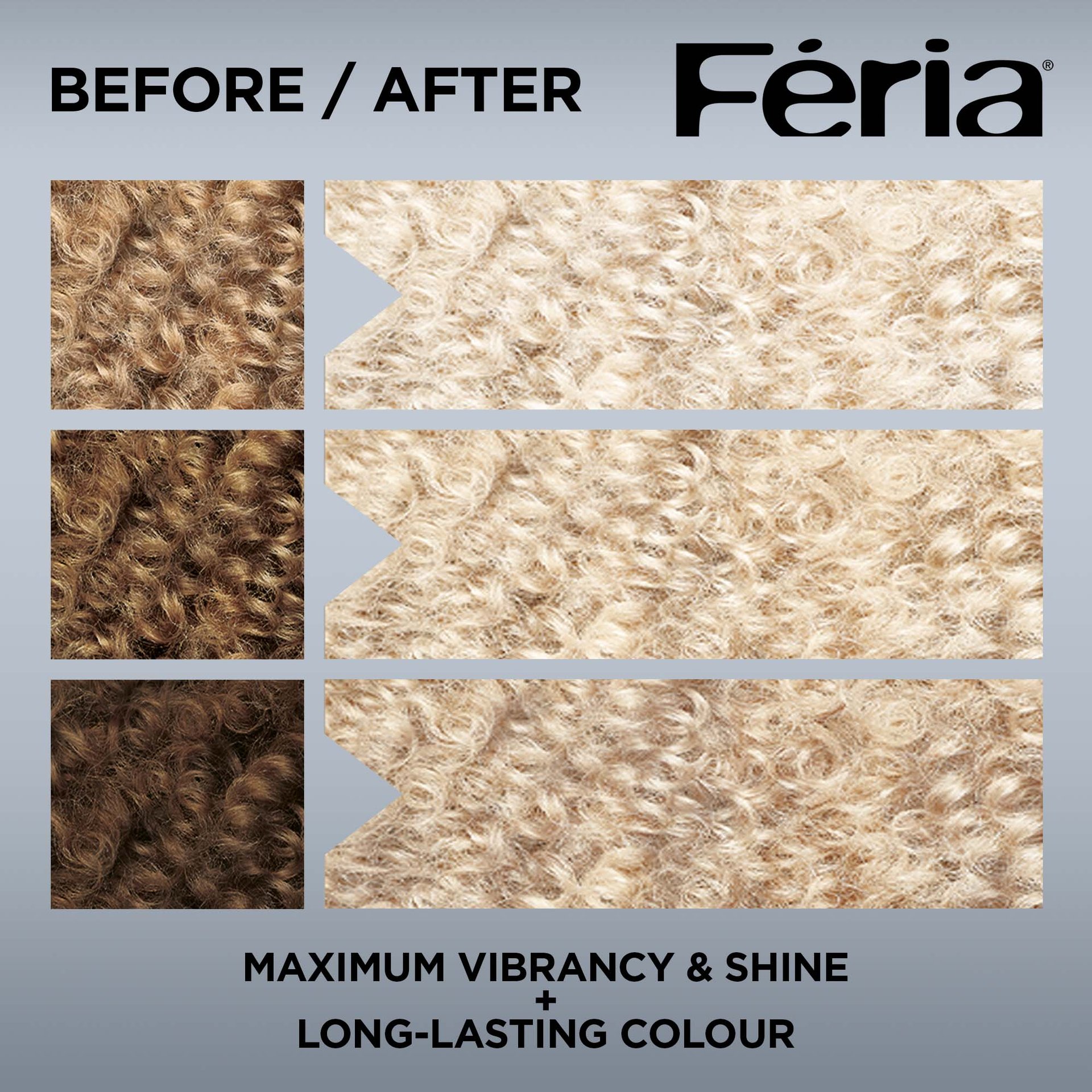 Hair before and after using Feria 205 Extra Bleach Blonde